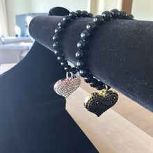 Load image into Gallery viewer, 8mm Black Beaded Bracelet with Heart Charm
