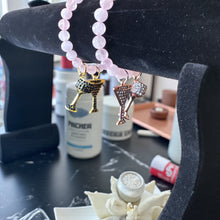 Load image into Gallery viewer, 8mm Pink Beaded Bracelet with 2 Glass Charm
