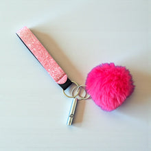 Load image into Gallery viewer, 3pc Sparkle Wristlet Strap, Pom Pom and Whistle Combo
