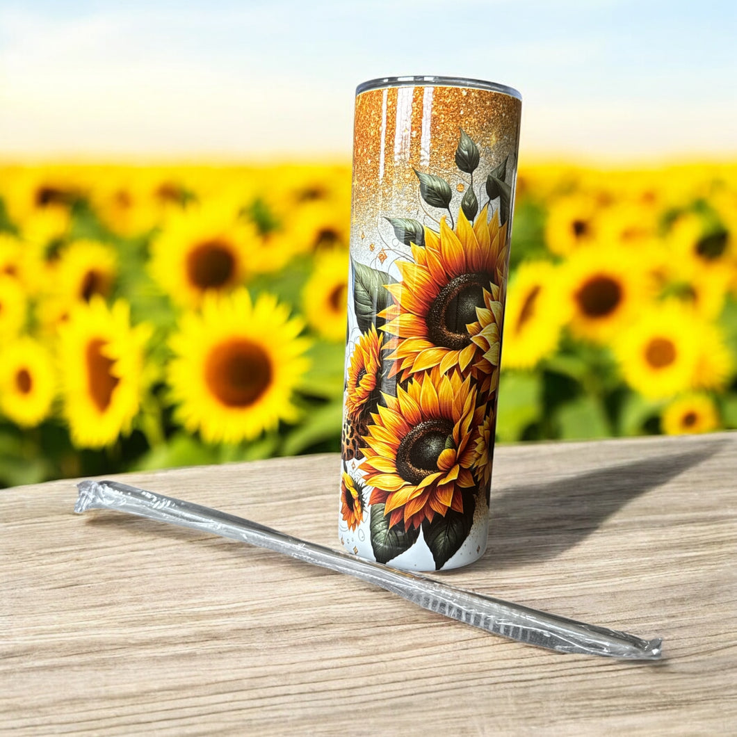 20oz Glitter Daisy Flower Stainless Steel Skinny Tumbler