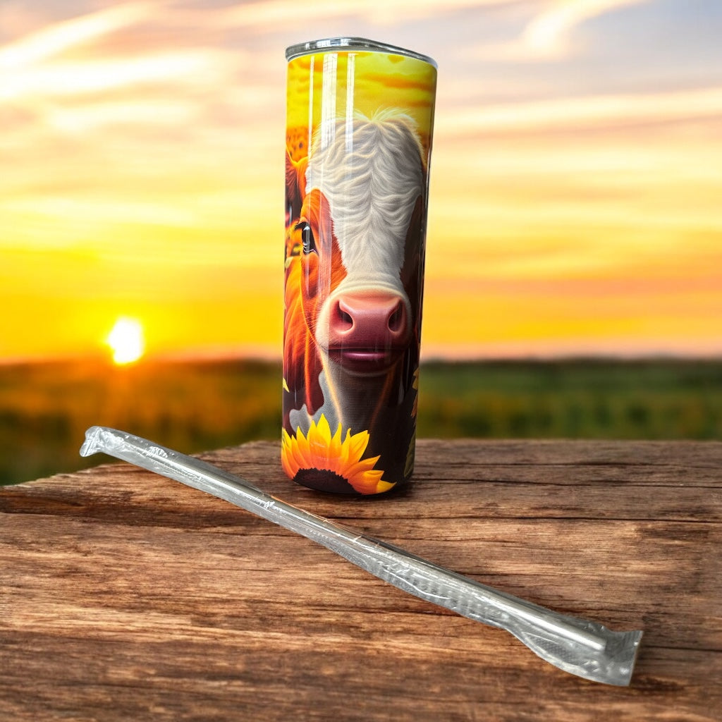 20oz Cow and Daisy Stainless Steel Skinny Tumbler