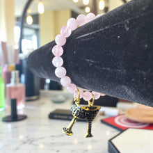 Load image into Gallery viewer, 8mm Pink Beaded Bracelet with 2 Glass Charm
