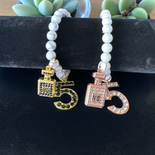 Load image into Gallery viewer, 8mm White/Black Beaded Bracelet with N&#39;5 and Large 5 Charm
