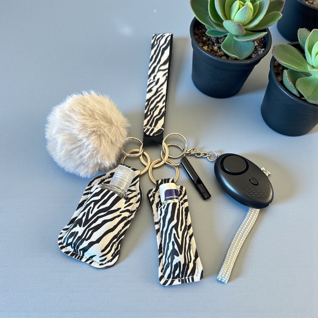 8 pc Black/White Zebra Safety Keychain