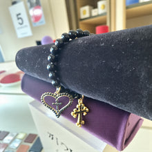 Load image into Gallery viewer, 8mm Purple Beaded Bracelet with Heart Cross Charm
