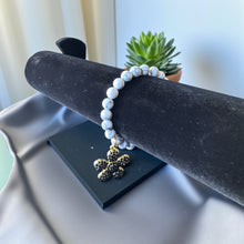 Load image into Gallery viewer, 8mm White/Gray Beaded Bracelet with a Flower Charm
