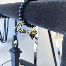Load image into Gallery viewer, 8mm Black Beaded Bracelet with Queen Diamond Charm
