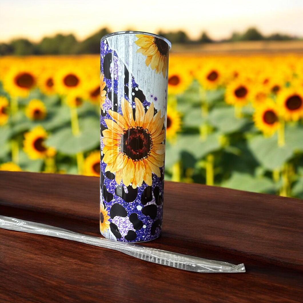 20oz Purple Sunflower Stainless Steel Skinny Tumbler