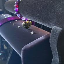 Load image into Gallery viewer, 8mm Purple and Black Beaded Bracelet with Heart Charm
