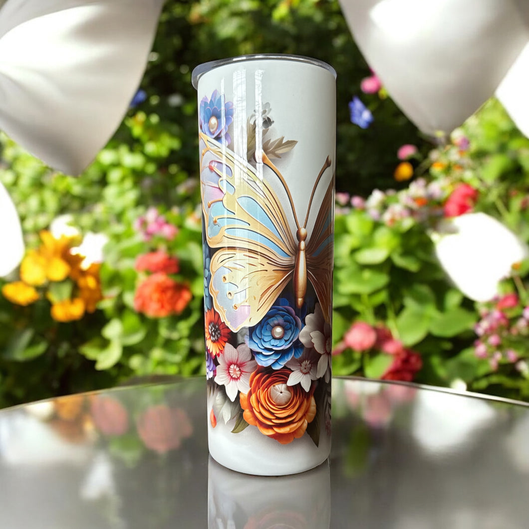 20oz Butterfly Flower Stainless Steel Skinny Tumbler