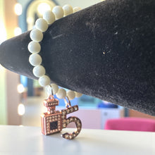 Load image into Gallery viewer, 8mm White/Black Beaded Bracelet with N&#39;5 and Large 5 Charm
