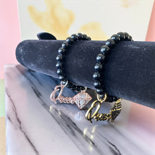 Load image into Gallery viewer, 8mm Black Beaded Bracelet with Queen Diamond Charm
