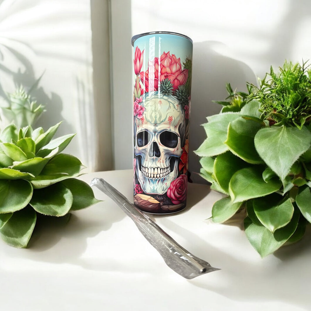 20oz Skull Flower Stainless Steel Skinny Tumbler