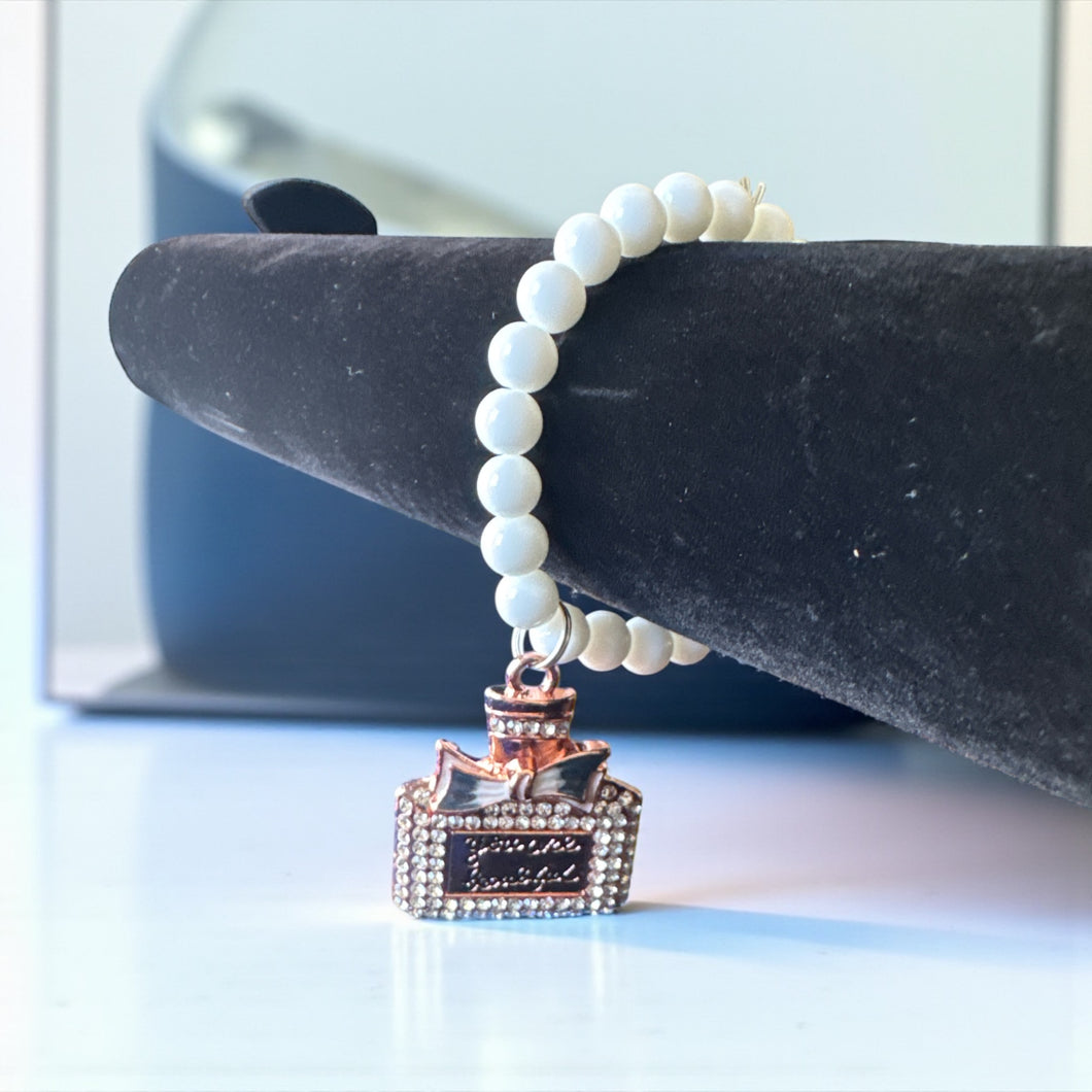 8mm White Beaded Bracelet with 