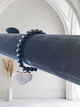 Load image into Gallery viewer, 8mm Black Beaded Bracelet with Heart Charm
