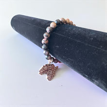 Load image into Gallery viewer, 8mm Black/Pink Beaded Bracelet with The Shape of Africa Charm

