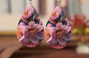 Flower Bohemian Wooden Small Water Drop Earrings