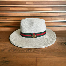 Load image into Gallery viewer, Green/ Red Band Fedore Straw Hat
