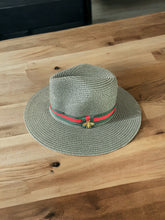 Load image into Gallery viewer, Green/ Red Band Fedore Straw Hat
