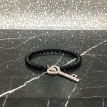 Load image into Gallery viewer, Black Key Bracelet - Silver Crystal Charm
